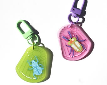 Beetle Jelly Frosted Acrylic Charms | bug stag beetle bdfb insect pet entomology keychain