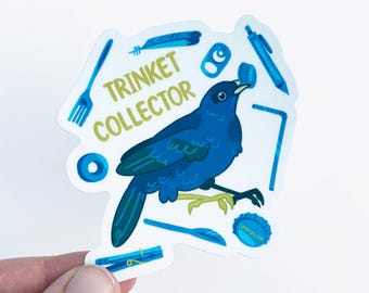 Bowerbird “Trinket Collector” Sticker | Bird Lover Ornithology Knickknack Collection Funny Gift