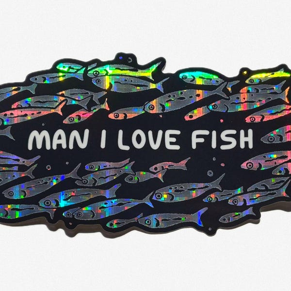 Man I Love Fish Holographic Bumper Sticker | marine biology fishing deep sea funny milf animal