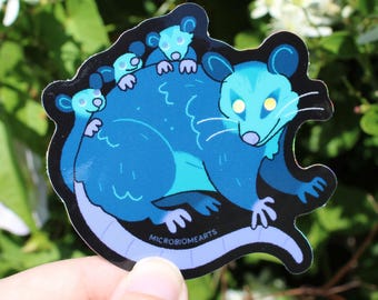 Nighttime Opposums Holo Vinyl Sticker | Glowing Eyes Mammal Animal Gift