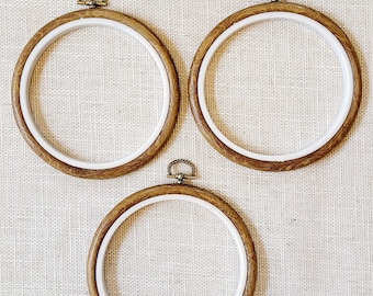 Circle 5" Embroidery  Hoops, 3 Pcs Set, Imitated Wood Plastic Octagon Frame, Decorative Cross Stitch Hoop Set