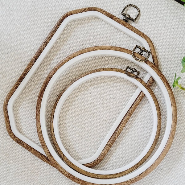 Set of  Large Embroidery  Hoops, Octagon Display  and Circle Hoops for hand embroidery, 3 Pcs Set, Imitated Wood Plastic Hoop.