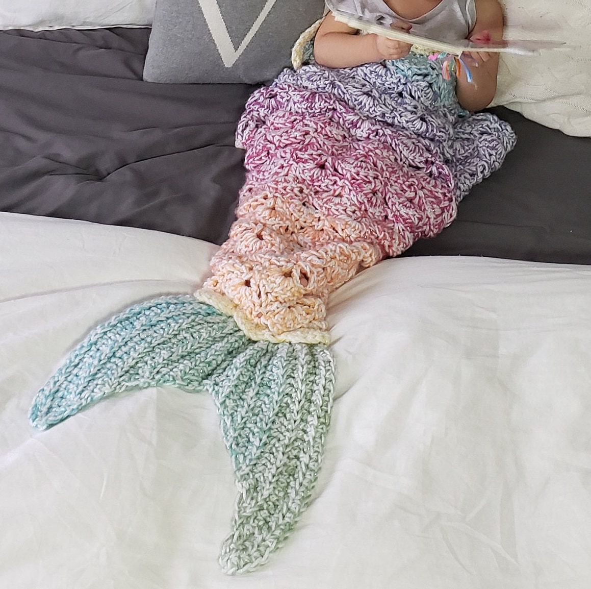 Pink Reversible Sequin Mermaid Tail Blanket Ideal Gift For Kids Blue 