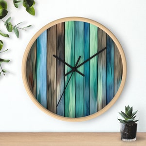 Wooden Wall clock, Earth Colors and Tones, Rustic Clock, Watercolor Earth Tone Design, Silent Clock, Modern Decor, Kids Room Decor Colors