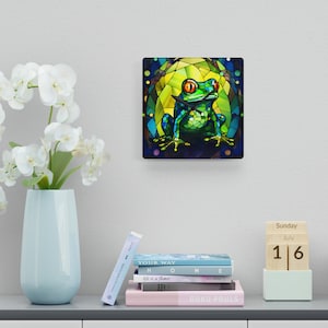Unique Frog Clocks, Whimsical  Frog Decor, Stained Glass Wall Art, Faux Stained Glass Frog Clock, Faux Stained Glass Look Wall Clocks