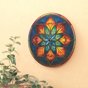Stained Glass Mandala Wall Clock, Dorm Wall Clocks, Small Decorative Wall Clock, Large Mandala Wall Clock, Round Mandala Style Wall Clock