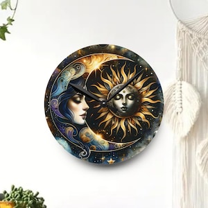 Celestial Goddess Wall Clock, Moon Sun Celestial Art, Celestial Home Decor, Unique Acrylic Clock, Decorative Wall Clock, Goddess Wall Art