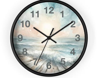Reloj de pared con paisaje costero / Reloj con escena de playa y olas del océano