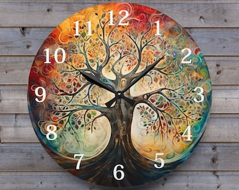 Orologio da parete Albero della vita, orologio da parete unico, arte stravagante dell'albero, orologio della foresta, arte stravagante della parete Albero della vita, orologio con albero unico e stravagante