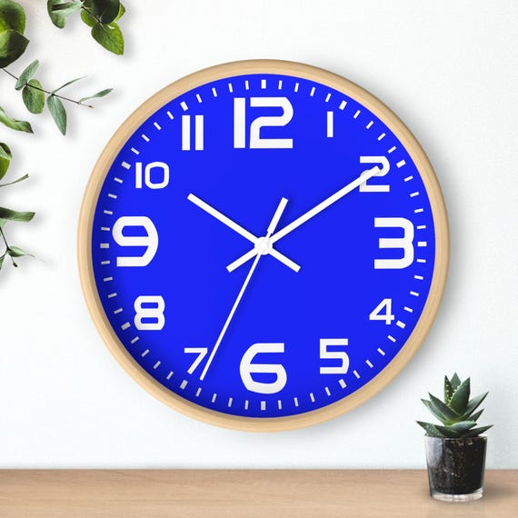 Klien Blue Wall Clock, Beautiful Bright Blue Unique Wooden Home