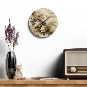 Reloj de pared Shabby Chic, reloj floral, reloj botánico vintage, reloj silencioso, relojes de pared únicos, arte de pared vintage, Shabby Chic, Día de la Madre