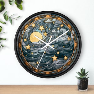 Celestial Clock, Full Moon Clock, Starry Night Wall Art, Storm Art, Whimsical Clock, Moon and Stars Clock, Full Moon Art, Wooden Wall Clock