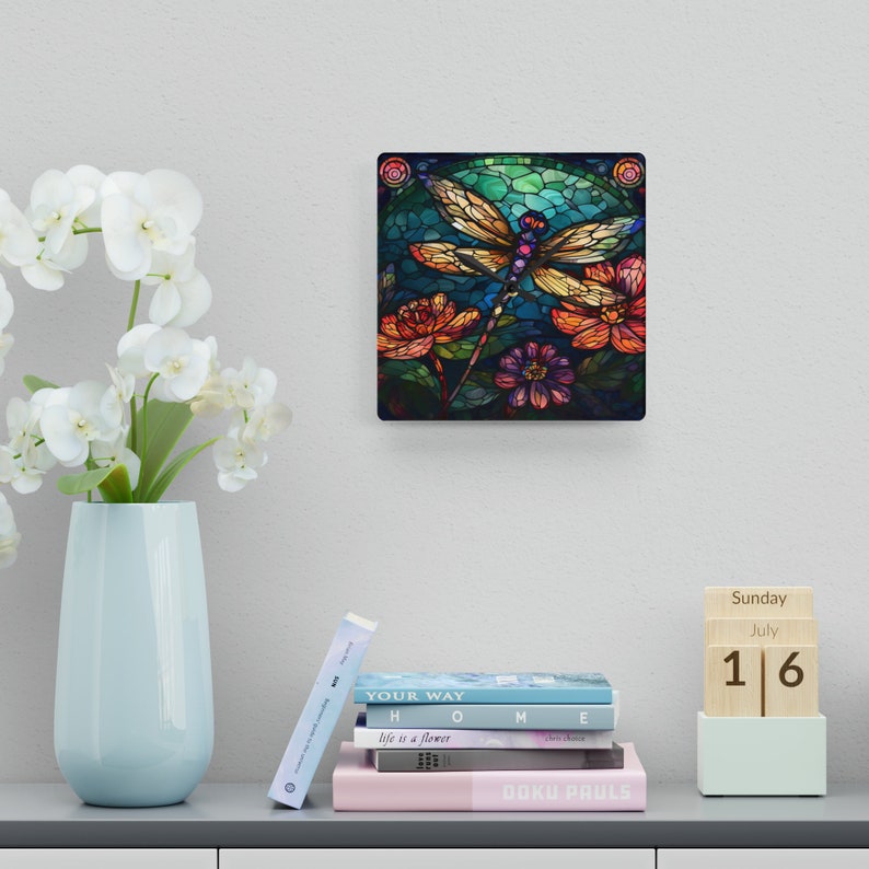 Dragonfly Clock Roses Dragonfly Clock, Stained Glass Art, Faux Stained Glass Dragonfly Clock ...