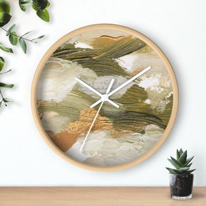 Abstract Wall Clock, Retro Wall Art, Sage and Gold Home Designs, Abstract Wooden Wall Clock, Silent Wall Clock, 70&#39;s Home Decor, Retro Art