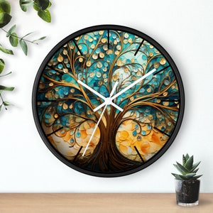 Reloj de pared del árbol de la vida, regalos únicos, relojes de pared únicos, reloj de pared de madera, reloj de pared silencioso, reloj de árbol espiritual colorido, reloj de 10 pulgadas