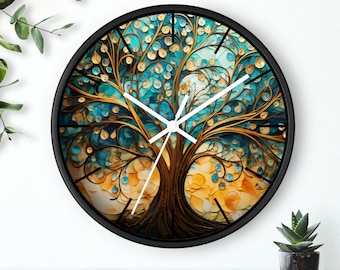 Tree of Life Wall Clock,Unique Gifts, Unique Wall Clocks, Wooden Wall Clock, Silent Wall Clock, Colorful Spiritual Tree Clock, 10 inch clock