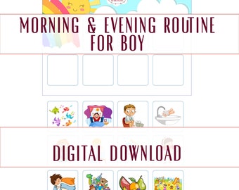 Printable daily BOY routine cards, daily visual schedule, morning, evening, chore chart motivation for kids, daily rhythm for toddlers