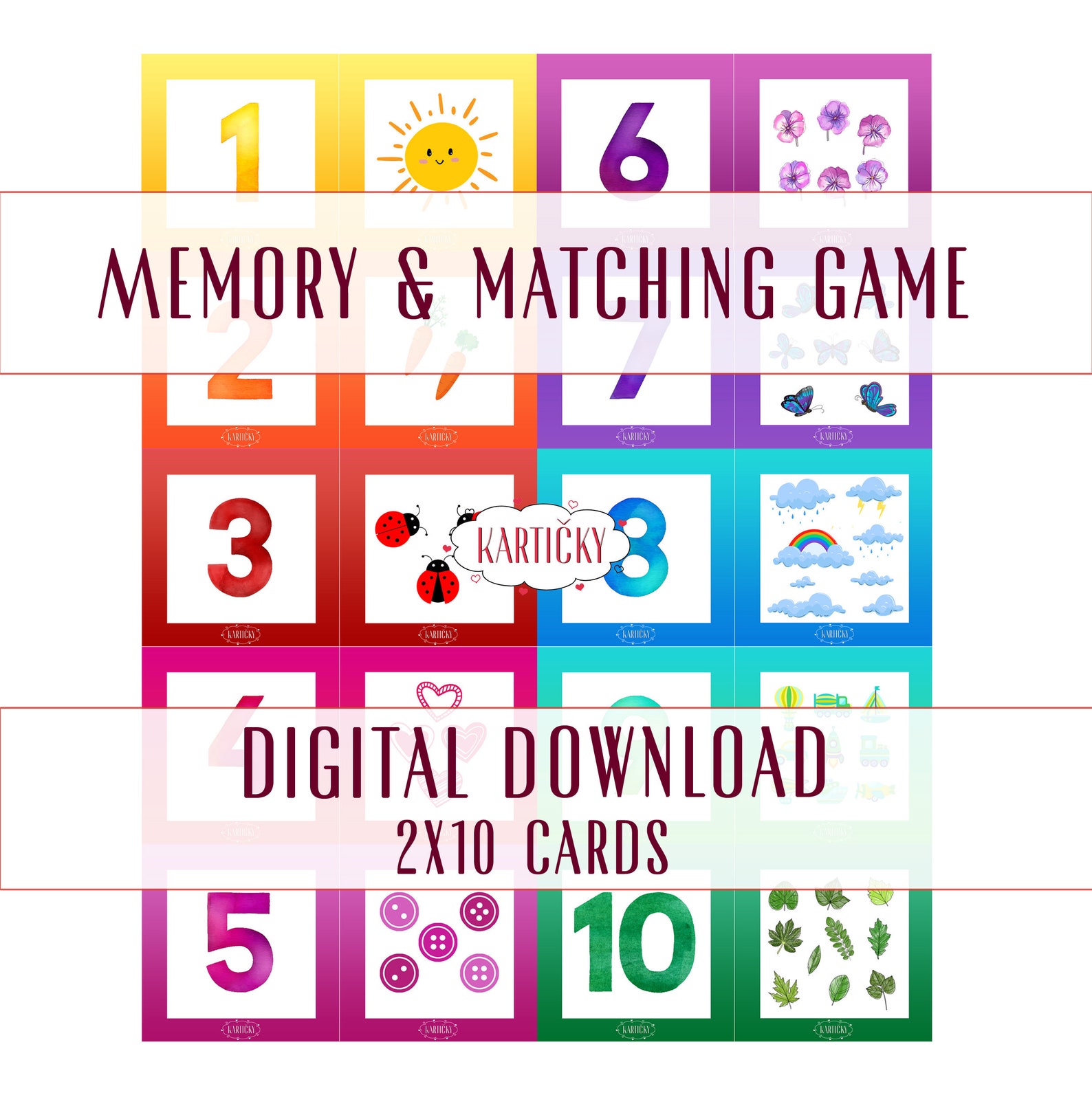 Pdf numbers memory game for kids matching flashcards etsy