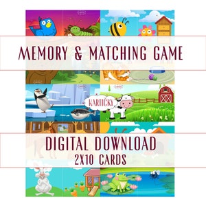 Printable animal matching memory game, what animals eat, matching game for kids, where animals live, learning animals, matching pairs