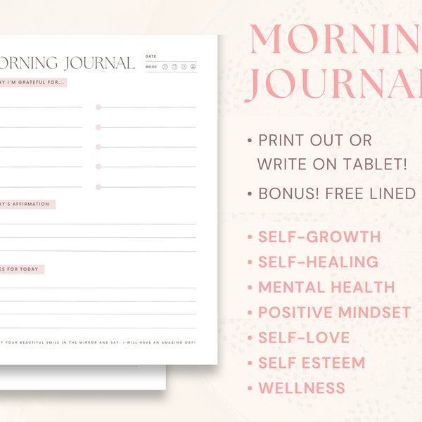 Morning Journal Printable or tablet | Gratitude affirmation morning ritual | Self growth mental health | US Lettersize | PDF Download