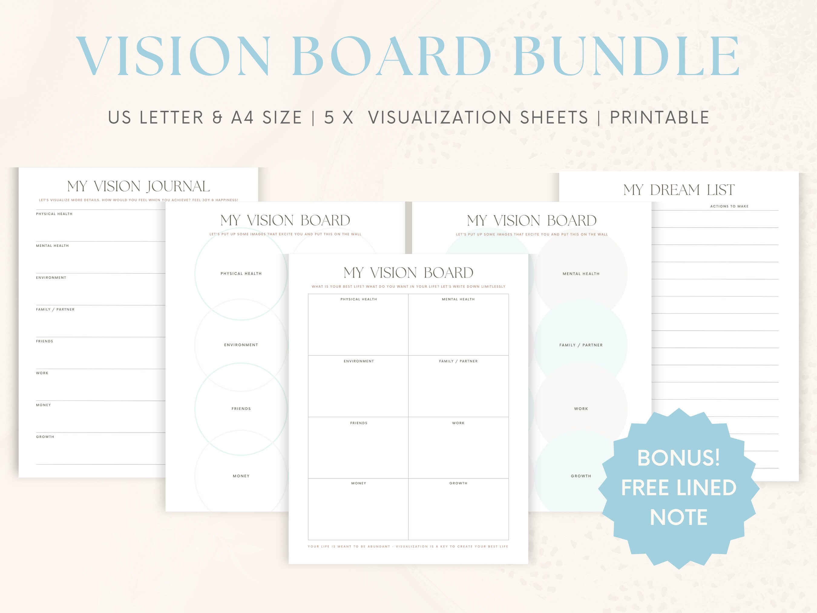 Vision Board Visualization Bundle Printable Vision Journal Dream List ...