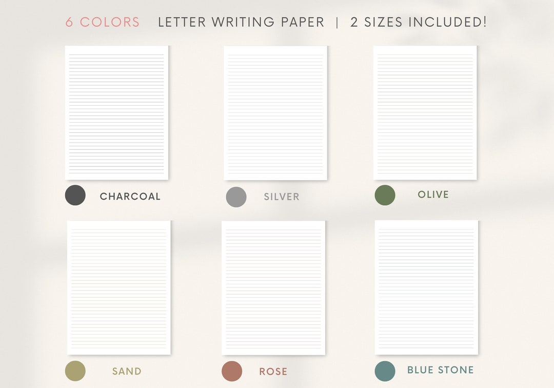 6 Colors Lined Letter Writing Note Paper Minimalist US Letter, A4 Size