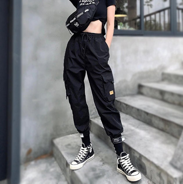 Black Cargo Pants/ Y2k Pants/ Cargo Pants Women/ Women Cargo Pants/  Techwear Pants/ Streetwear Pants/ Black Flare Pants/ Techwear Women -   Canada