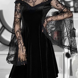 Fairycore dress/Harajuku dress /Gothic dress/ Flare sleeve dress/Lolita/ Alt Egirl/ Y2k fashion/ vintage clothing/Lace sleeve dress/Punk