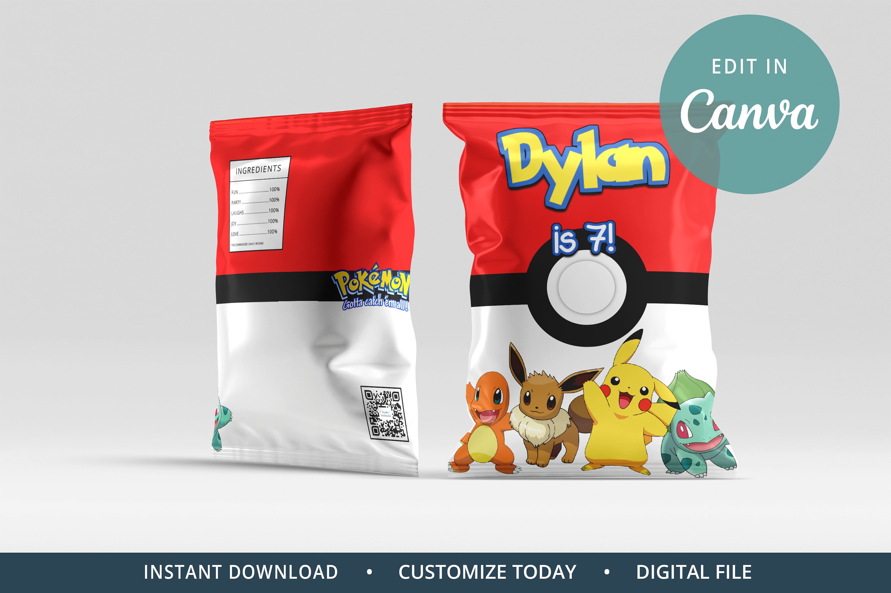 Pokémon Chip Bag Wrappers Edit in Canva Instant Download Etsy Canada