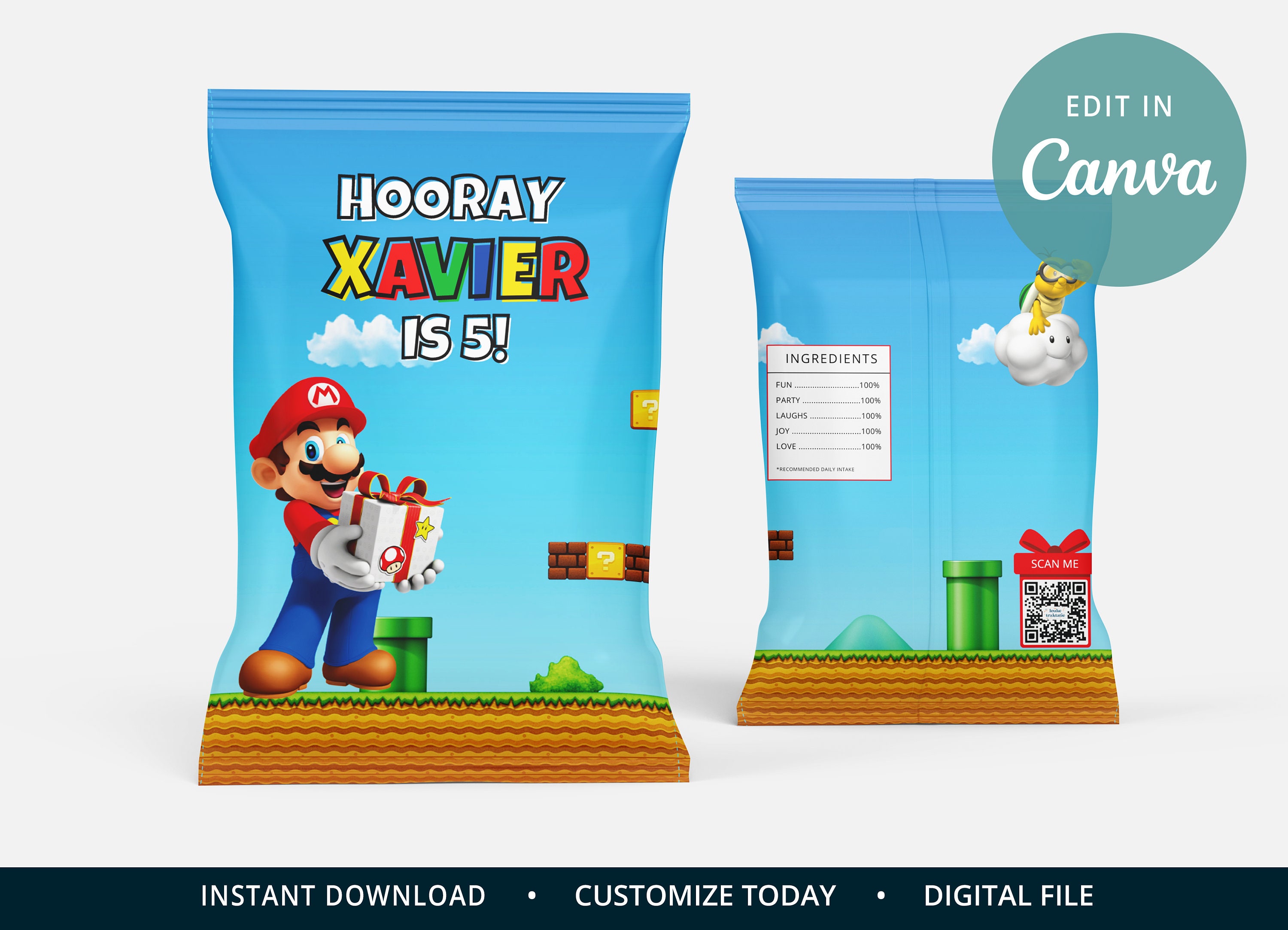 Super Mario Chip Bag Wrappers Edit in Canva Instant Etsy
