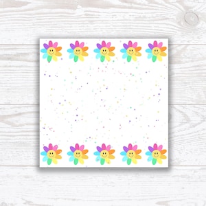 Rainbow Happy Face Memo Pad or memo sheets, Happy Face Notepad, Handmade Memo Pad Notepad, 30 Sheets, Rainbow Flower Happy Face Stationary