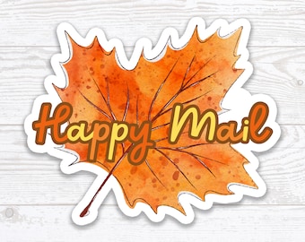 Fall Leaf Happy Mail Packaging Sticker, Autumn Fall Mailing Sticker, Fall Leaf Envelope Sticker, Envelope Seal, Autumn Fall Mailing label