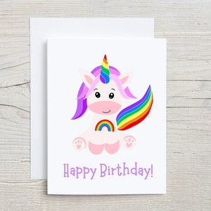 Carte de voeux joyeux anniversaire licorne arc-en-ciel - carte d'anniversaire, licorne, cheval magique, arc-en-ciel, spectre, bébé licorne mignon, anniversaire de fille