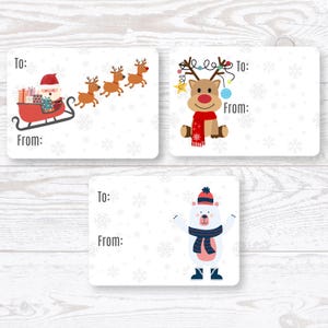 Christmas Santa Gift label, Christmas Penguin Gift sticker, Christmas Stocking Gift Seal, Xmas Gift Tags, To From Christmas Gift Sticker Tag
