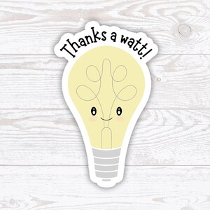 Merci un watt ! Autocollant de remerciement, Merci beaucoup, Appréciation, Merci drôle, Autocollant de remerciement Punny, Jeu de mots ampoule, Sticker Punny, Jeux de mots