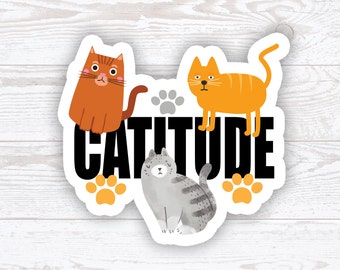 Catitude, Cat Attitude, Positive attitude, Cat lovers, Cat owners, Purrfect attitude, Cat sticker, Be Pawsitive, Pawsitive Catitude, RBF cat