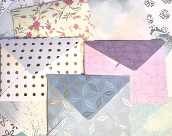 Mystery Pack Envelopes, Pack of 3 or 5 envelopes, 4.25x5.5 envelopes, patterned card stock envelopes, handmade envelopes, Foil, Floral