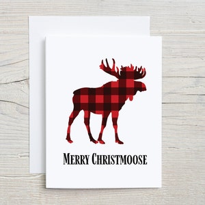 Merry Christmoose Greeting Card, Christmas Card, Punny Card, Punny Christmas Card, Holiday Card, Funny Christmas Card, Buffalo Plaid, Moose