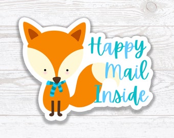 Cute Fox with scarf Happy Mail Inside Sticker, Fall Packaging Sticker, Fox with Scarf Envelope Sticker, Autumn Fox happy mail label sticker