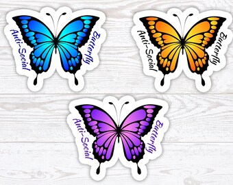 Anti-Social Butterfly Sticker, Butterfly Sticker, Introvert Sticker, Anti-social Club, Monarch Butterfly, Social Distance, Socially Awkward