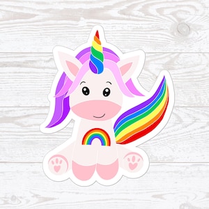 Pegatina de vinilo de unicornio arcoíris, unicornio, arcoíris, caballo mágico, animal fantástico, unicornio lindo, unicornio bebé, orgullo, calcomanía, troquelado, regalo