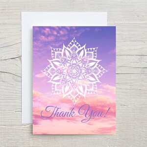 Carte de remerciement, mandala, carte faite main, merci, carte mandala floral, joli ciel, mot de remerciement, mandala blanc, coucher de soleil, carte de remerciement