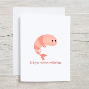Papà, sei Shrimply the Best, Biglietto per la festa del papà, Miglior papà, Gioco di parole sul cibo, Gioco di parole sul papà, Sei il miglior papà, Padre e figlio, Padre e figlia