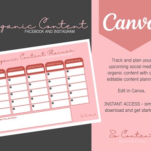 Social media content pillar planner - Facebook and Instagram, fully editable in Canva