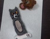 Tom & Jerry Needle Felt Bookmark | Dangling Jerry Charm, Cartoon Page Holder