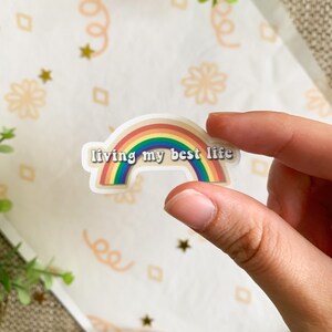 Ich lebe mein bestes Leben | glänzender Vinyl Sticker, Good Vibes Aufkleber, Positivity Sticker, best life | wasserfester Aufkleber für Journal, Laptop