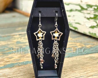 Handmade Shooting Star Earrings with Rhodonite and Rattlesnake Vertebrae