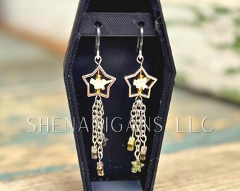 Handmade Shooting Star Earrings with Dragon's Blood and Rattlesnake Vertebrae