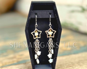 Handmade Shooting Star Earrings with Mother of Pearl and Rattlesnake Vertebrae