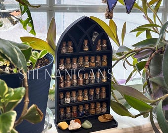 Curio Shelf Gothic Window w/ Tray - Trinket, Desk, Crystal